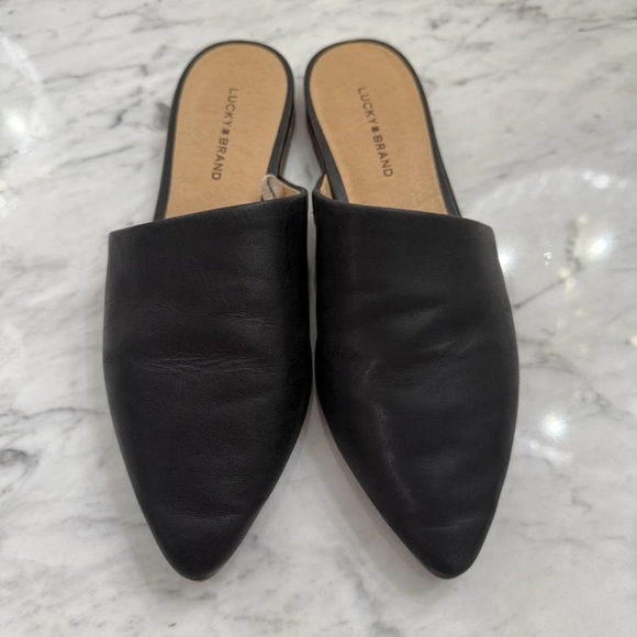 Lucky Brand Bairey Mules Size 8 / EU 39 Black Leather Slides Flats Shoes - Picture 1 of 5